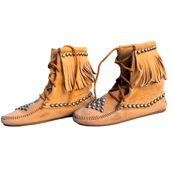 OOAK Y2K Bess Studded Fringed Minnetonka moccasins - Picture 2 of 14